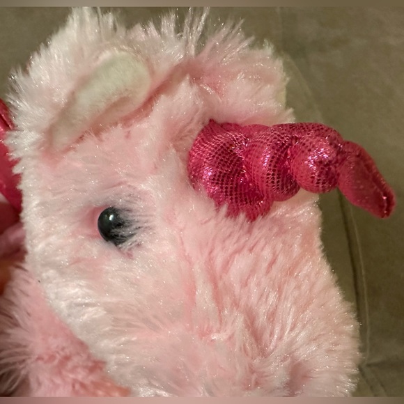 Justice Girls 10” Pink Fluffy Unicorn Plush Stuffed Animal Sparkly Horn Wings - Picture 9 of 16